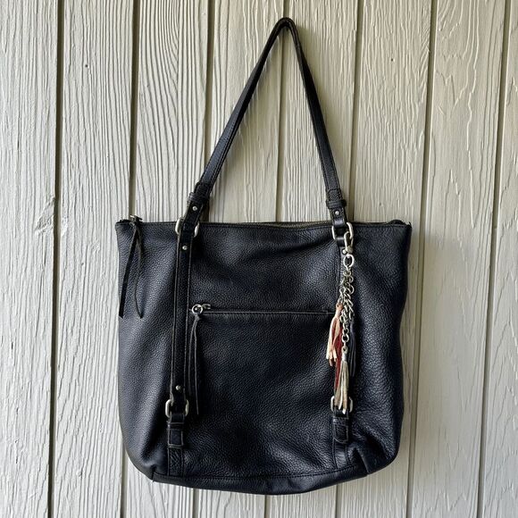 The Sak Palermo Top Grain Black Leather Shoulder Bag Tote Medium - Picture 6 of 11
